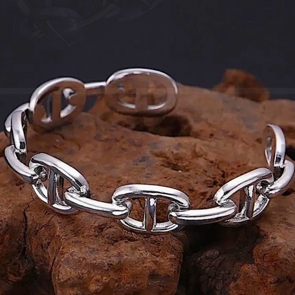 Sterling Silver Mariner Pig Nose Coffee Bean Bangle Cuff Bracelet Matching Ring - Picture 8 of 11